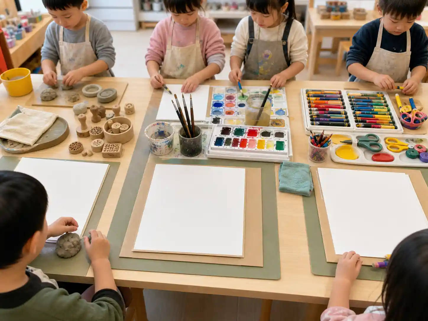 幼兒美術兒童美術課程階段與媒材比較示意圖